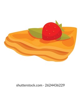 Pilha de crepes dourados coberto com folhas frescas, suculentas de morango e hortelã, fazendo um café da manhã tentador tratar