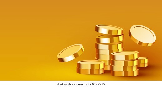 Stack of golden dollar coins. Economics concept. Vector illustration