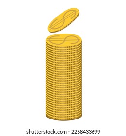 Stack of golden dollar coins. Financial well-being. Savings