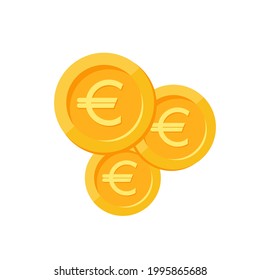 Stack of golden euro coins. Flat gold icon. Isolated on white. Economy, finance, money pictogram. Wealth symbol.  Vector illustration.
