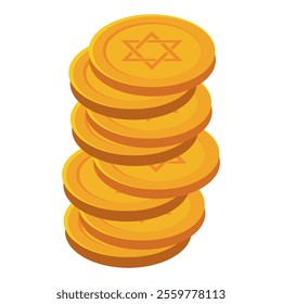 Stack of golden Hanukkah coins with Star of David Vector