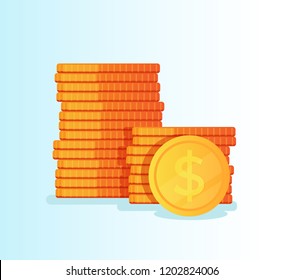 Stack of golden metallic coins. Financial success concept. Vector flat cartoon graphic design isolated illustration