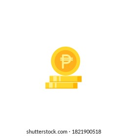 Stack of golden peso coins. Flat gold icon. Isolated on white. Economy, finance, money pictogram. Wealth symbol.  Vector illustration.