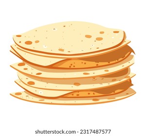 Stack of golden pita bread icon isolated