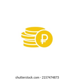 Stack of golden rubles coins. Flat gold icon. Isolated on white. Economy, finance, money pictogram. Wealth symbol.  Vector illustration.