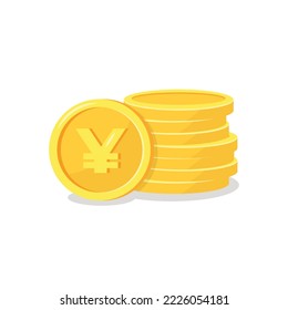 Stack of golden yuan(yen) coins isolated on white background. Vector illustration