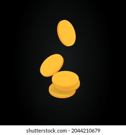 Stack of Graphic Gold Coins. Isolated Dropping Cents on Black Background. Vector illustration