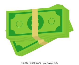 Stack of green banknotes.USD money currency symbol.Flat vector graphic illustration isolated on white background.