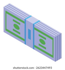 Stack of green banknotes is wrapped with a violet ribbon, illustrating wealth, savings, and financial success