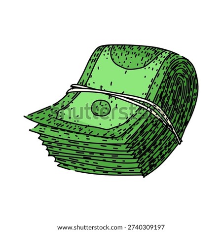 Stack of green currency bills tied with a white string, representing financial success, wealth management, savings, payment, and a concept of business prosperity