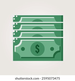 A stack of green dollar bills represents financial wealth, cash savings, and monetary abundance, symbolizing banking, investment, and financial stability in a simple vector illustration.