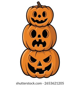 Pilha de Halloween jack o lanternas ilustração vetor isolado no fundo branco