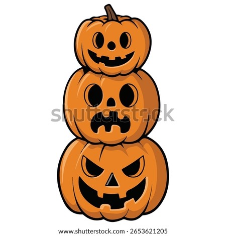 Stack of Halloween jack o lanterns isolated vector illustration on white background