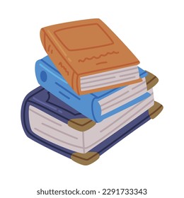 Stack of hardback books with colorful covers. Textbooks pile, school education, bookstore shelf, library bookcase cartoon vector illustration