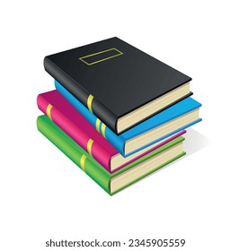 Pila de libros de tapa dura aislados de fondo blanco. Ilustración del vector
