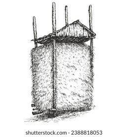 Stack of hay in hand drawn sketch style isolated on white background. Vintage vector illustration.