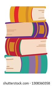 Stack of huge books isolated on white. Vector illustration in flat cartoon style.