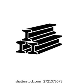 Pila de iconos de glifo de vigas en I que representan materiales de construcción o Industrial de acero