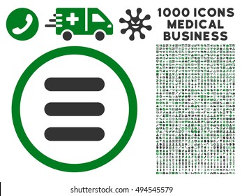 Stack icon with 1000 medical commerce green and gray vector pictograms. Design style is flat bicolor symbols, white background.