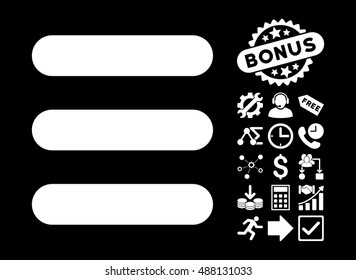 Stack icon with bonus pictogram. Vector illustration style is flat iconic symbols, white color, black background.