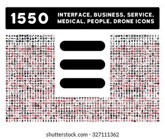 Stack icon and other web interface, business, tools, people, medical service and awards vector symbols. Style is bicolor flat symbols, intensive red and black colors, rounded angles, white background.