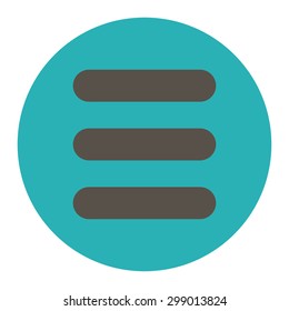 Stack icon from Primitive Round Buttons OverColor Set. This round flat button is drawn with grey and cyan colors on a white background.