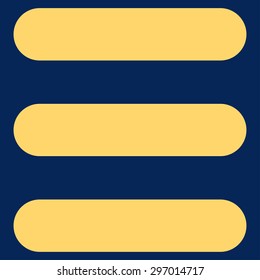 Stack icon from Primitive Set. This isolated flat symbol is drawn with yellow color on a blue background, angles are rounded.