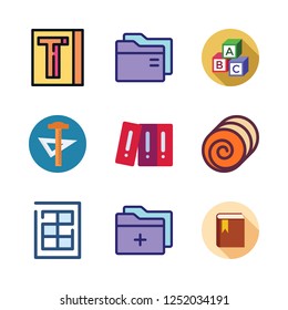 stack icon set. vector set about school material, book, finance book and abc icons set.