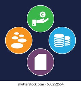 Stack icons set. set of 4 stack filled icons such as coin, spa stone, paper