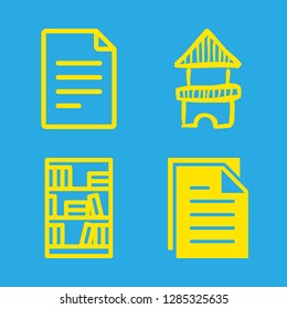 stack icons set with toy tower, library bookcase and file vector set