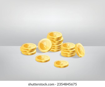 Stack of Indian Rupee currency realistic gold coin, money sign vector illustration