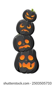 Stack of Jack O Lanterns, Cute Glowing Halloween Pumpkins, Creepy Spooky Scary Decorations