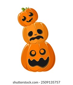 Pila de linternas de Jack O, calabazas divertidas lindas de Halloween, decoraciones espeluznantes de miedo