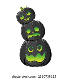 Stack of Jack O Lanterns, Cute Glowing Halloween Pumpkins, Creepy Spooky Scary Decorations