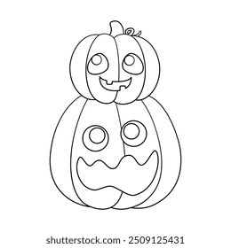 Stack of Jack O Lanterns Outline Line Art, Cute Halloween Pumpkins, Creepy Spooky Easy Coloring Book Page for Kids