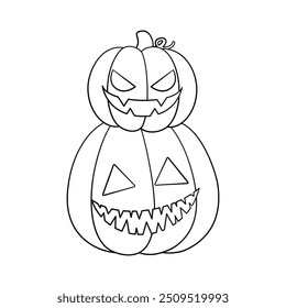 Stack of Jack O Lanterns Outline Line Art, Cute Halloween Pumpkins, Creepy Spooky Easy Coloring Book Page for Kids