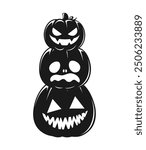 Stack of Jack O Lanterns Silhouette, Cute Funny Halloween Pumpkins, Creepy Spooky Scary Decorations