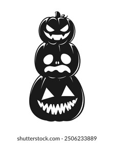 Stack of Jack O Lanterns Silhouette, Cute Funny Halloween Pumpkins, Creepy Spooky Scary Decorations