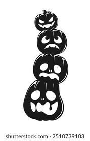 Stack of Jack O Lanterns Silhouette, Cute Funny Halloween Pumpkins, Creepy Spooky Scary Decorations