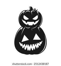 Stack of Jack O Lanterns Silhouette, Cute Funny Halloween Pumpkins, Creepy Spooky Scary Decorations