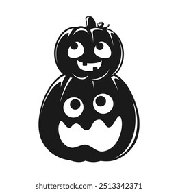 Stack of Jack O Lanterns Silhouette, Cute Funny Halloween Pumpkins, Creepy Spooky Scary Decorations