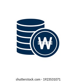 Pila de monedas de won coreanos. Concepto de icono de moneda o dinero aislado en fondo blanco. Ilustración del vector