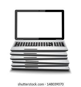 Stack of Laptop on white isolated background. 3d