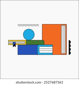 Stack of learning materials and books in flat vector illustration symbolizing education, study, and academic tools, isolated on white background.