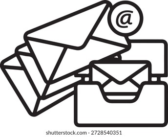 Pila de letras con el símbolo del email Icono del Archivar del email aislado en el fondo blanco, Vector, ilustración