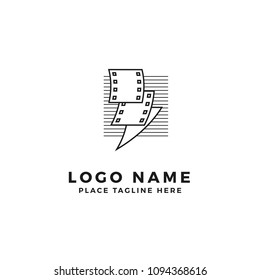 stack of lightning film strip with line stripes logo brand. thunderbolt movie illustration. simple outline style symbol
