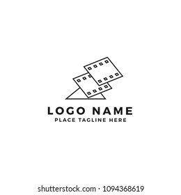 stack of lightning film strip logo brand. thunderbolt movie illustration. simple outline style symbol