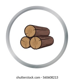Stack of logs icon in cartoon style isolated on white background. Sawmill and timber symbol stock vector illustration.