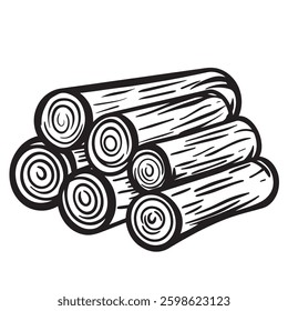 stack of logs, wood. vector illustration in doodle style
