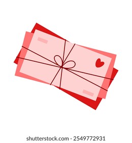 Stack of love letters and envelopes. Love, romance, Valentine's day concept. Vector illustration isolated on white background